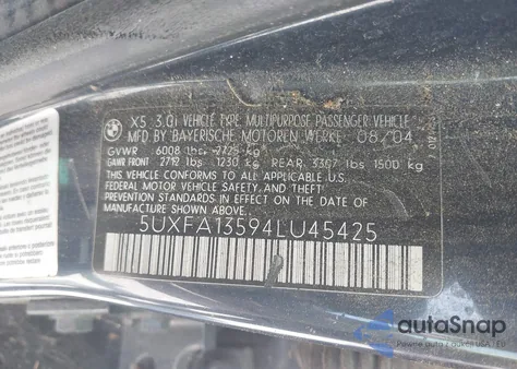 2004 BMW X5 3.0I z USA, uszkodzony, nr VIN 5UXFA13594LU45425